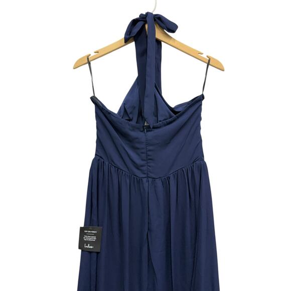 Lulus Emrah Navy Cross-Front Cutout Halter Midi Dress size Medium NWT - Picture 4 of 5